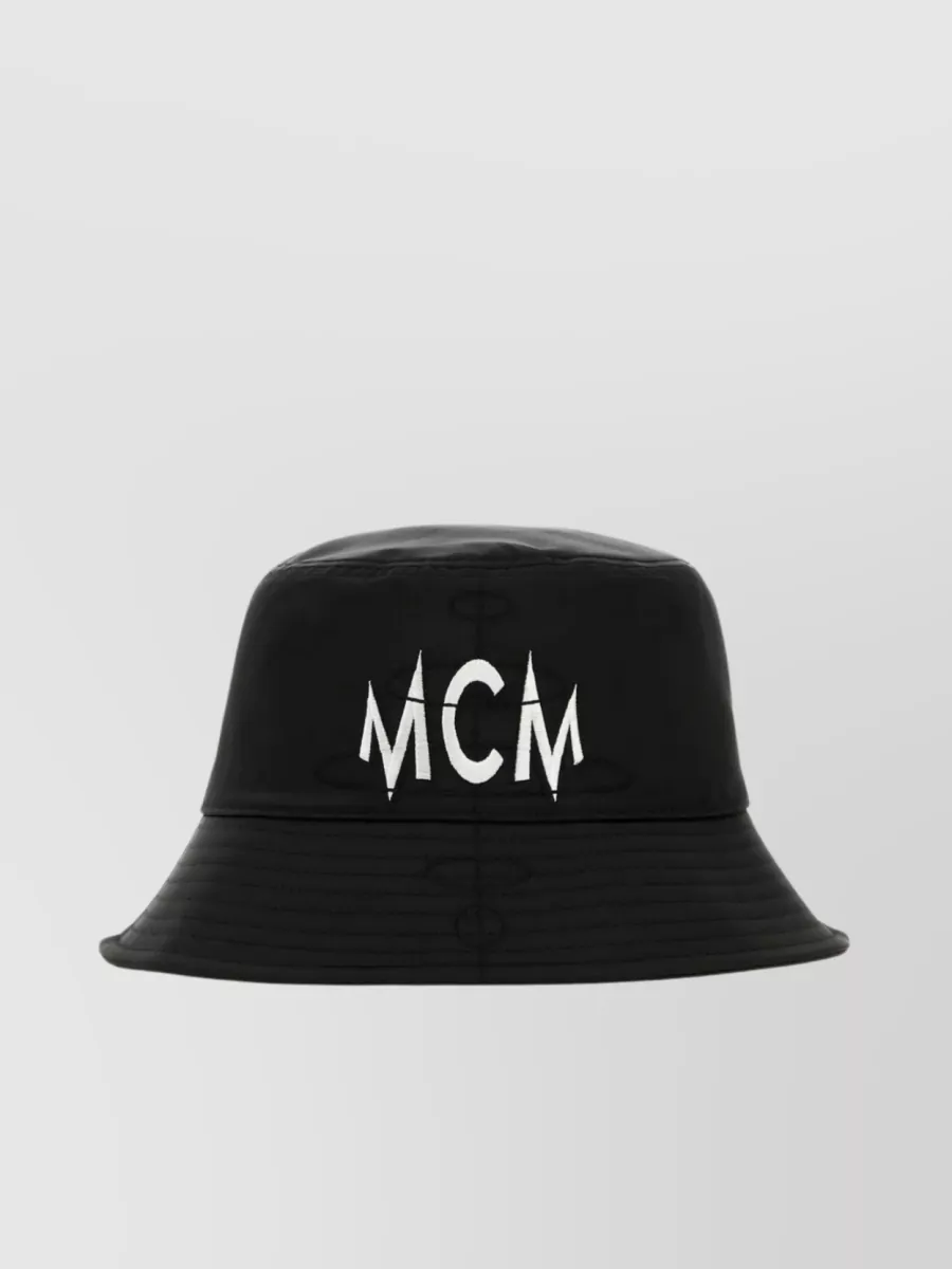 Shop Mcm Nylon Bucket Hat With Wide Brim And Stitched Detailing In Black