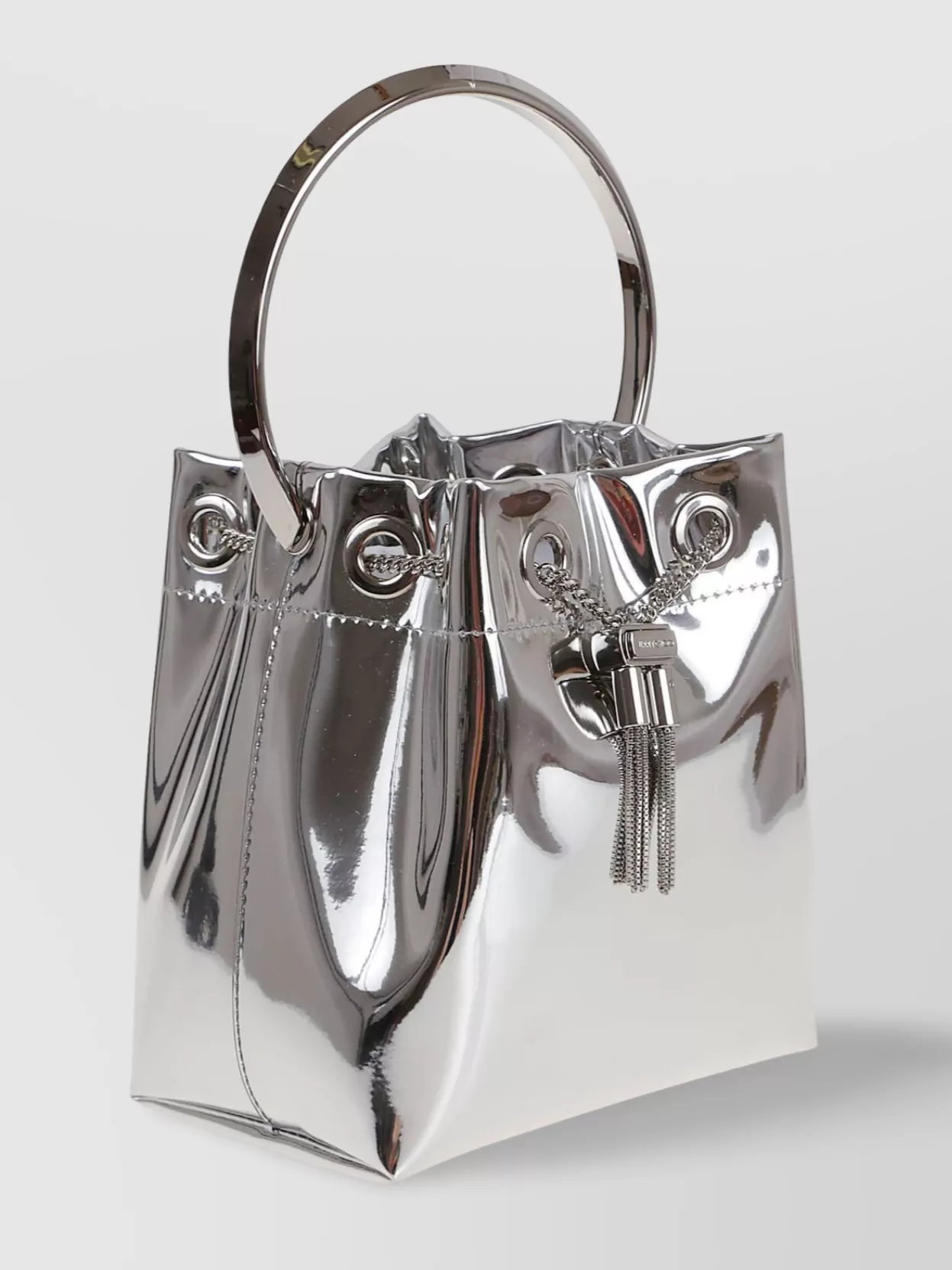 Jimmy Choo Structured Metallic Bucket Bag With Circular Handles