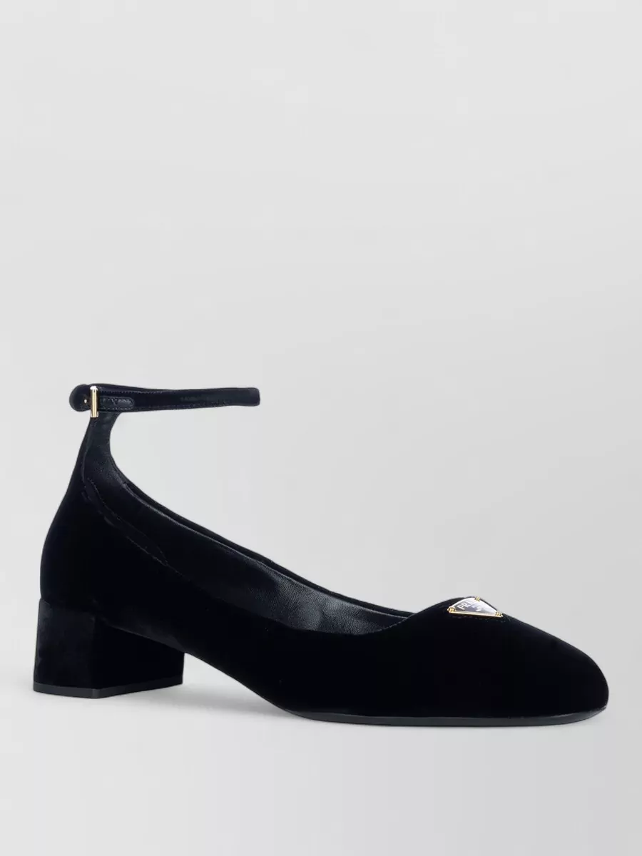 Prada Block Heel Sandals Embellished Detail In Black
