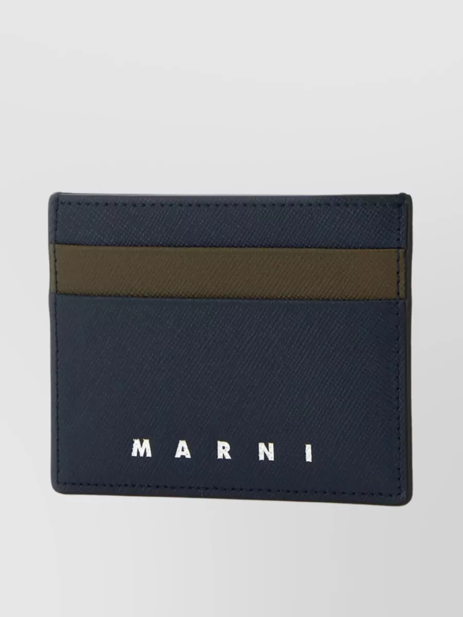 Shop Marni Saffiano Leather Color-block Cardholder In Blue