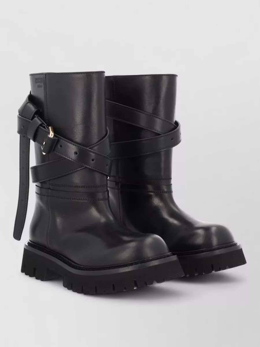 Moschino Boots Chunky Sole Round Toe Cross Straps