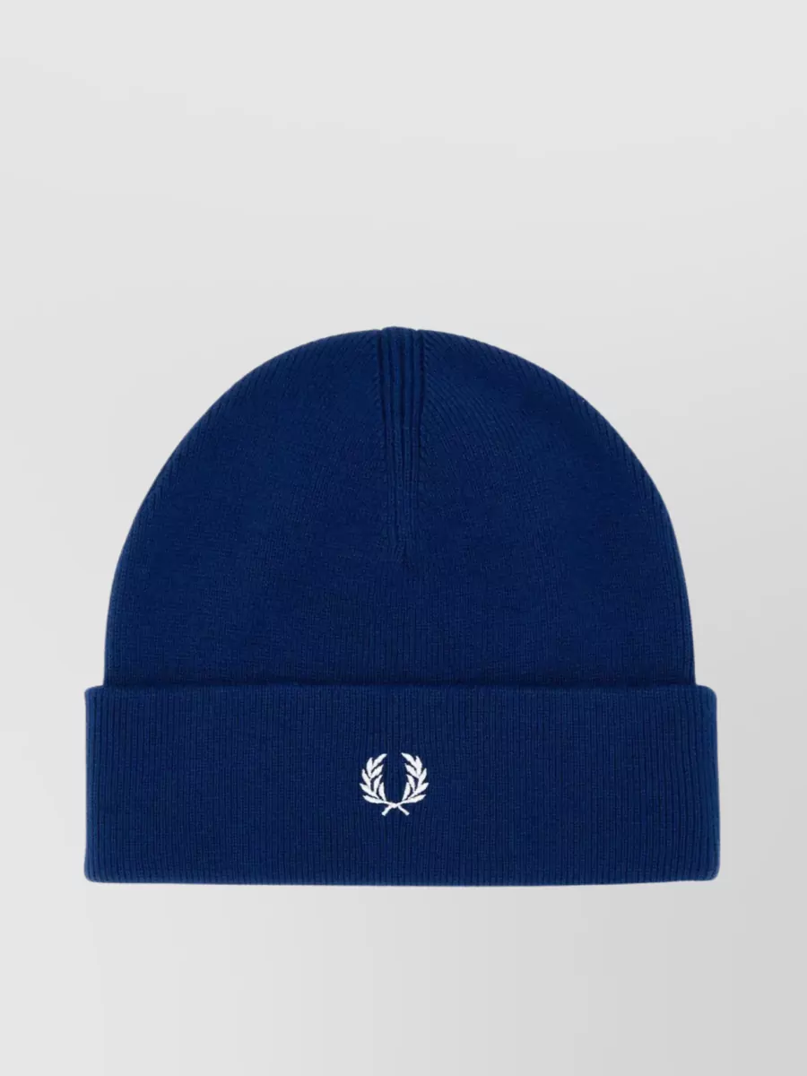 Shop Fred Perry Cuffed Textured Wool Blend Beanie In Blue
