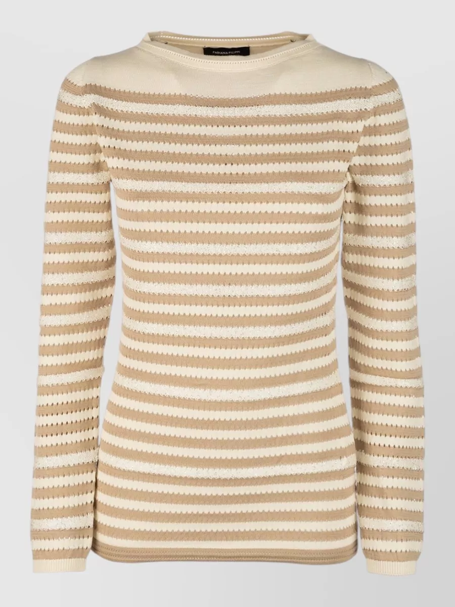Fabiana Filippi Knitwear Long Sleeves Crew Neck Striped Pattern In Brown
