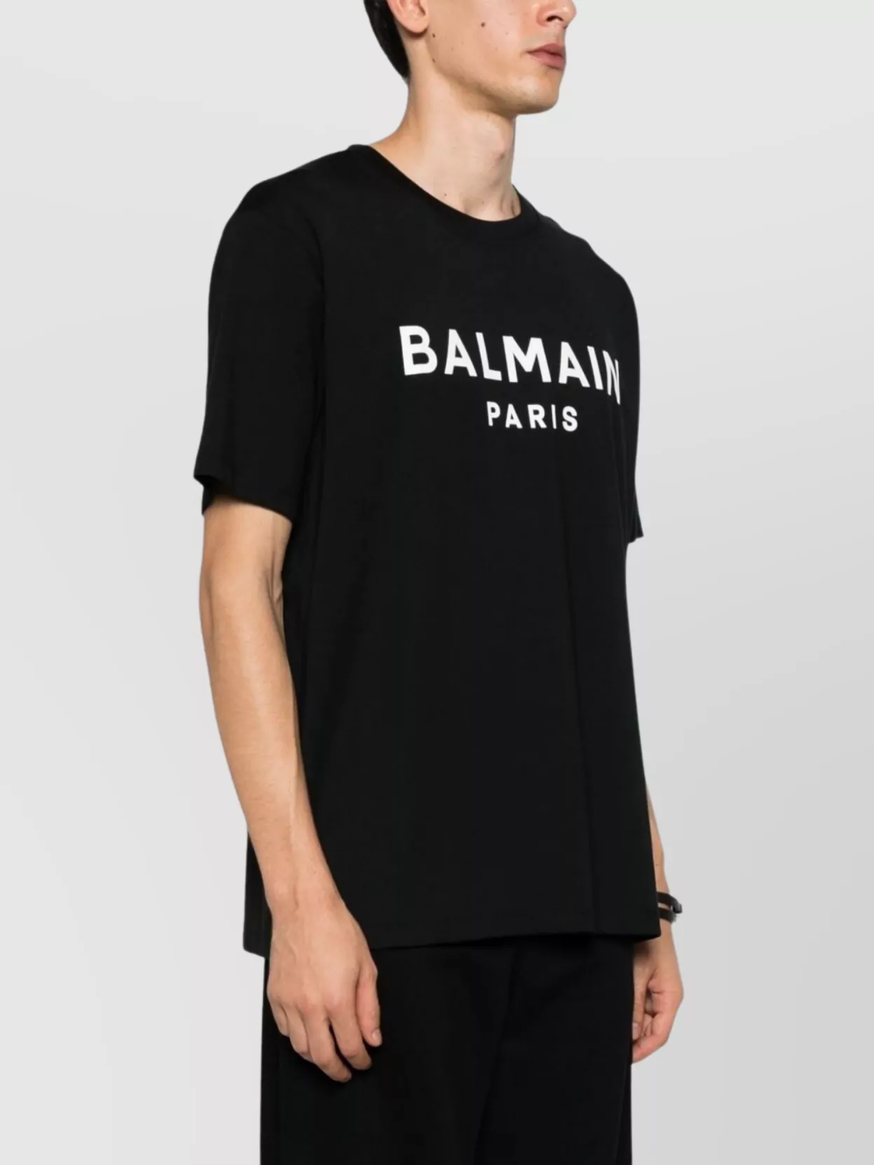 Balmain Black Crewneck T-shirt With Logo Lettering On The Front In Cotton Man