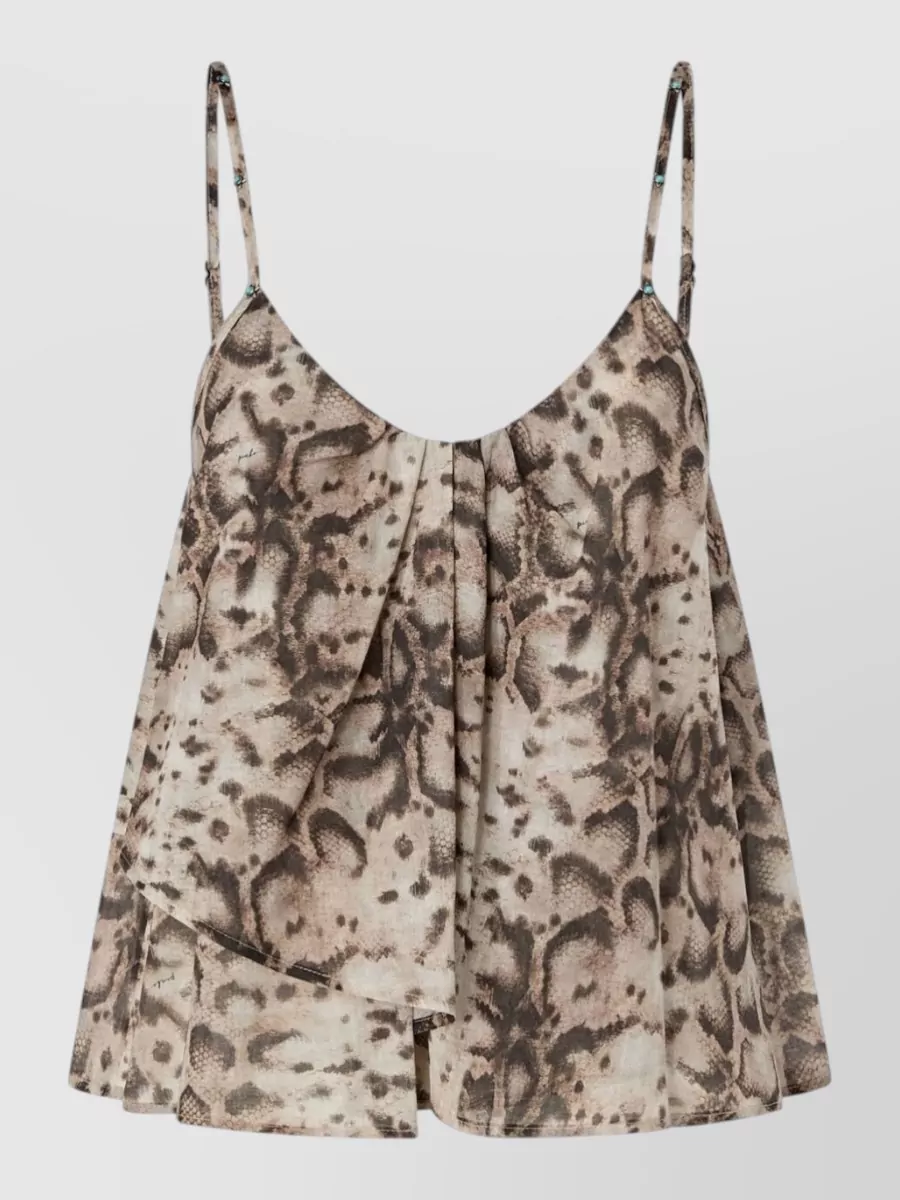 Pinko cotton snake-print v-neck sleeveless cropped flared top