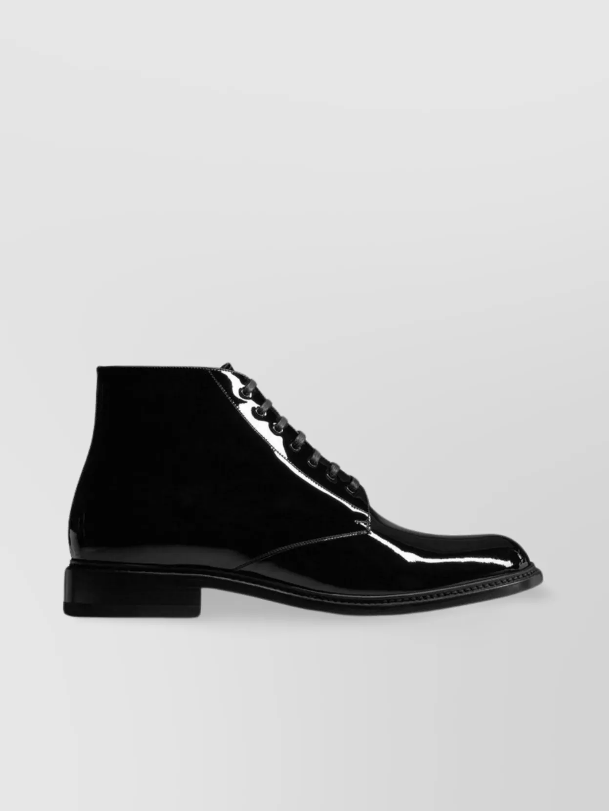 Shop Saint Laurent Patent Stacked Heel Army Boots In Black