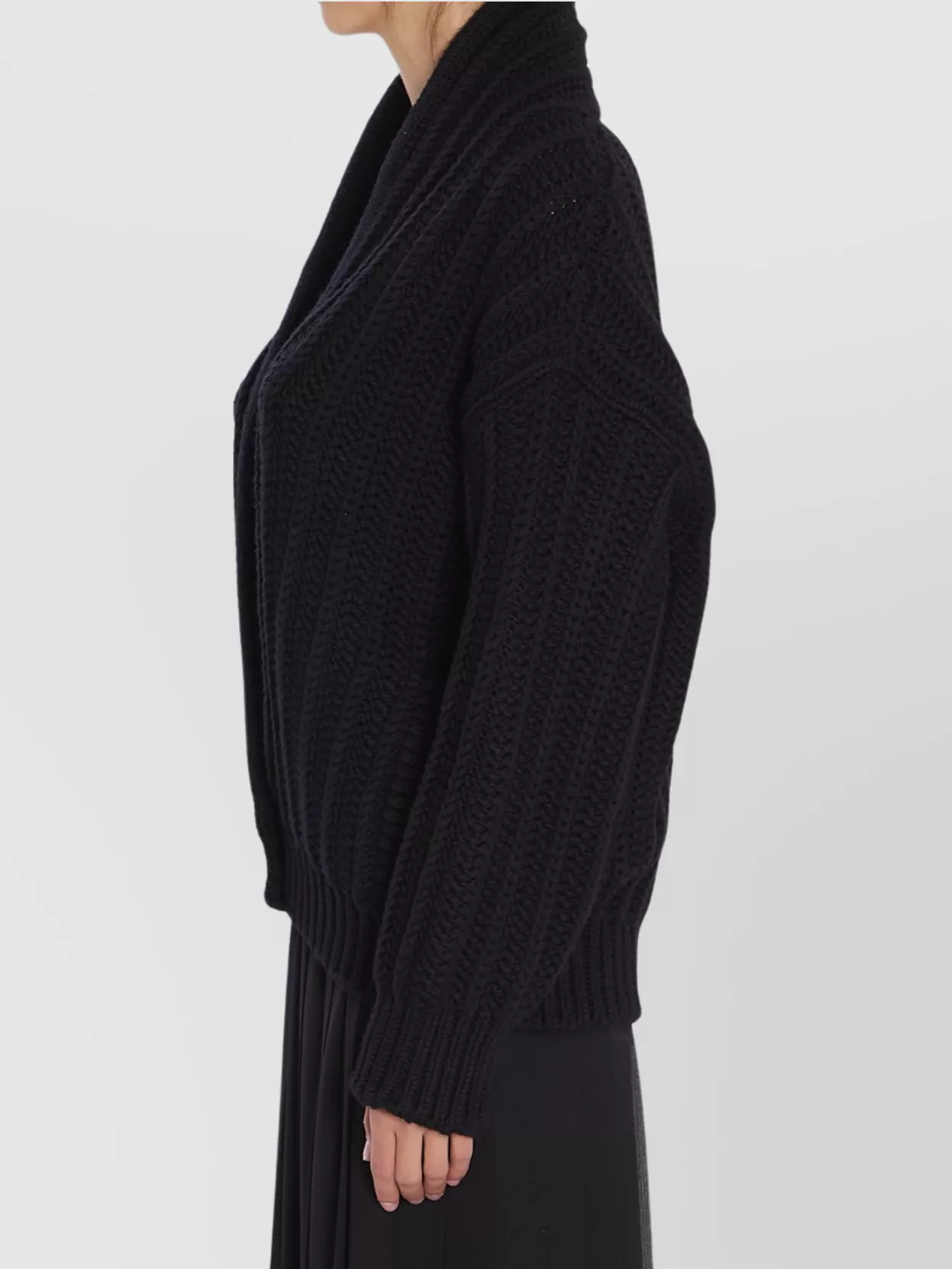 Dolce & Gabbana Oversized Knit Cardigan Deep Neckline In Black