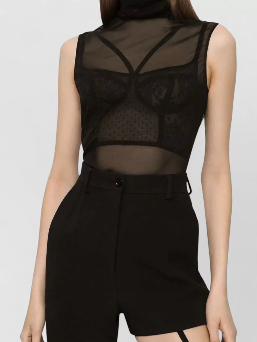 Dolce&Gabbana Sheer Sleeveless High Neck Fitted Top