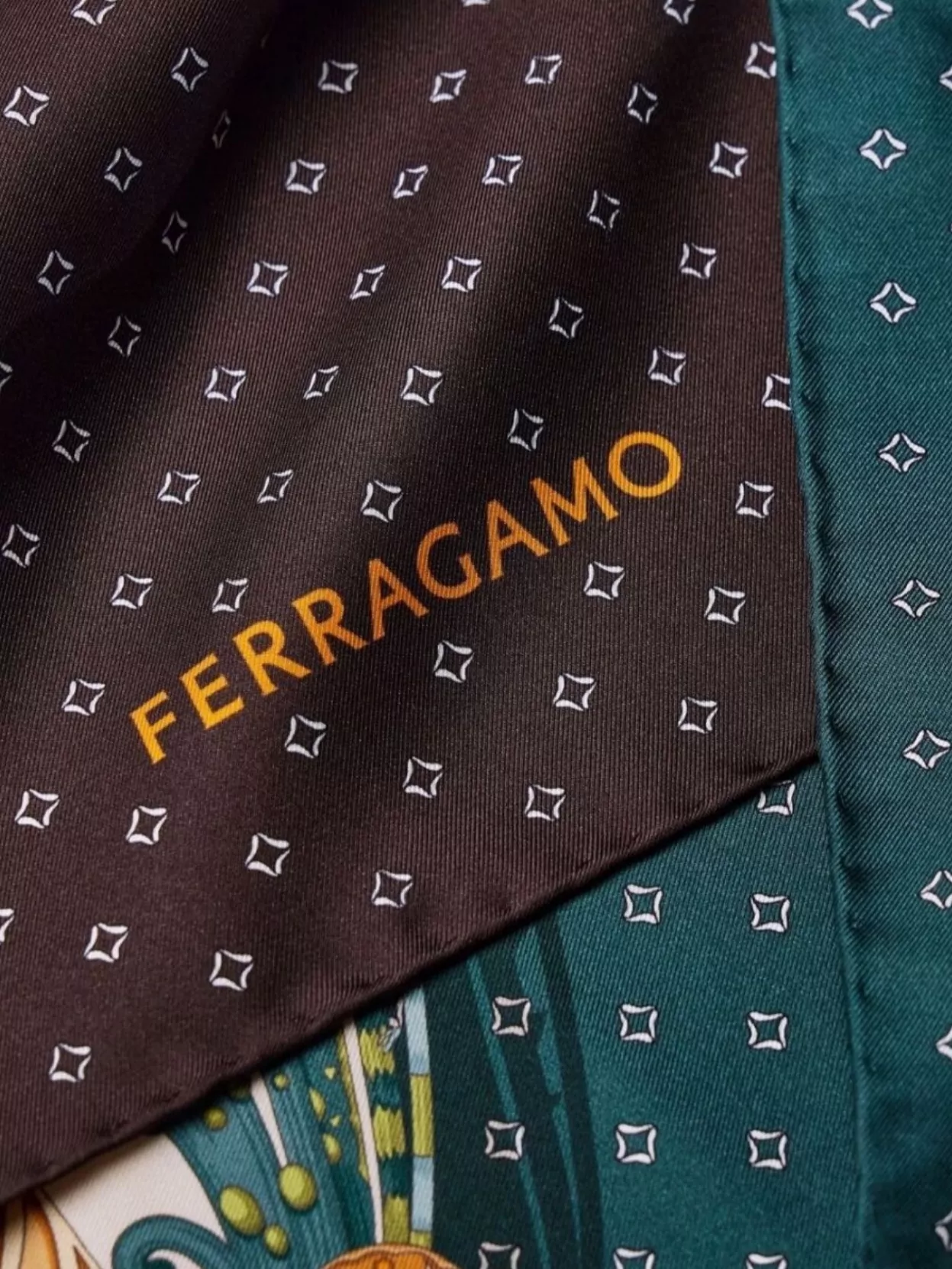 Ferragamo Patterned Print Silk Foulard Square Shape