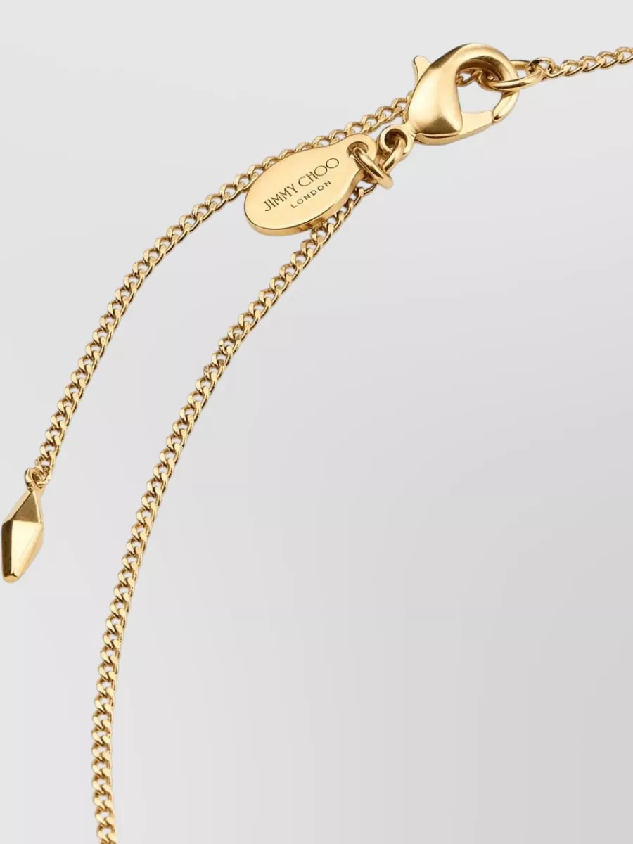 Jimmy Choo Metal Diamond Logo Pendant Chain Necklace