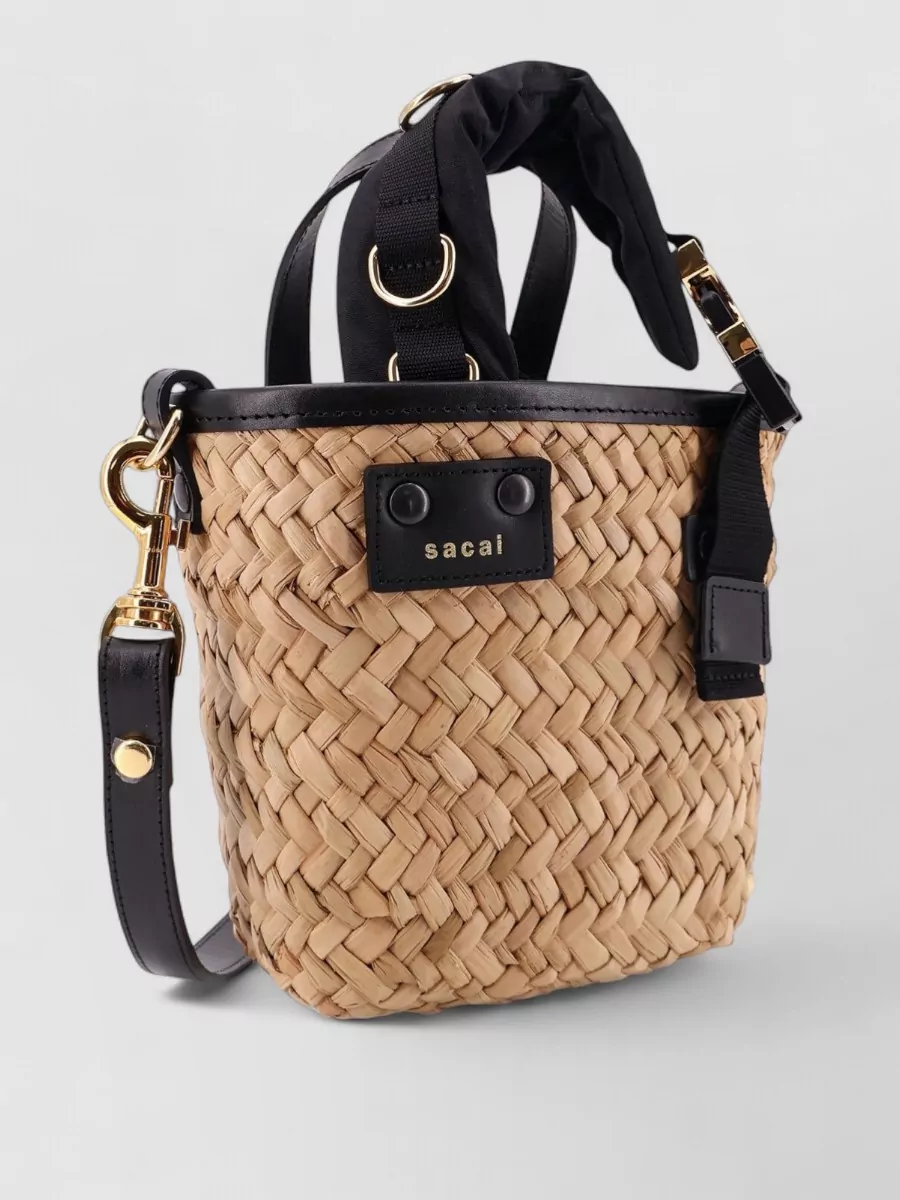 Sacai Raffia And Leather Shoulder Bag