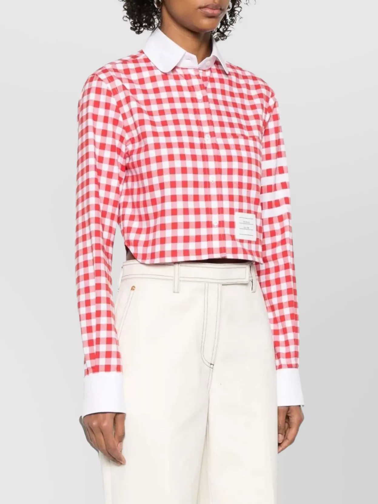 Thom Browne Cropped Round Collar Shirt With Gingham Check