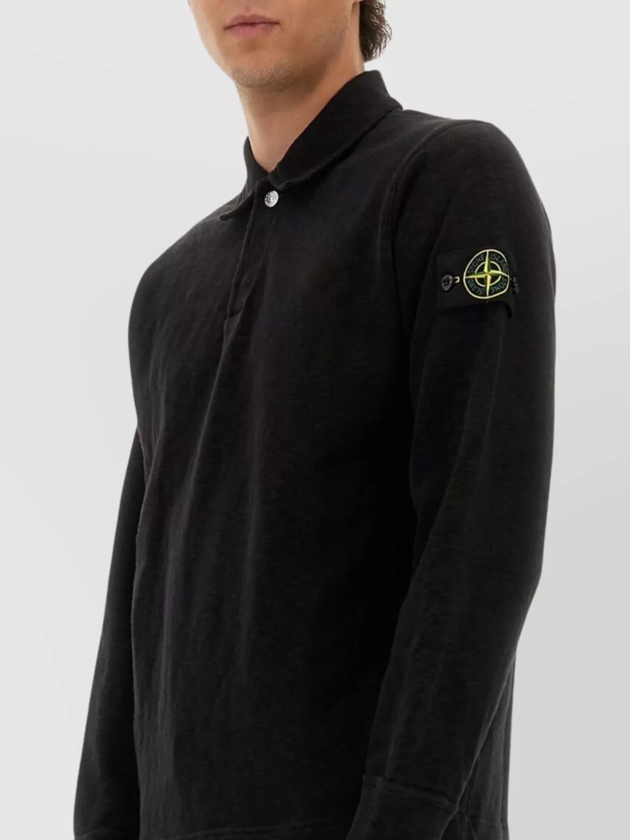 Stone Island Long Sleeve Polo Shirt With Ribbed Cuffs
