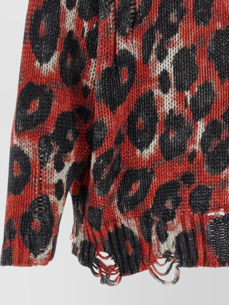 R13 Cotton Animal-Print Distressed Crew-Neck Long-Sleeve Sweatshirt