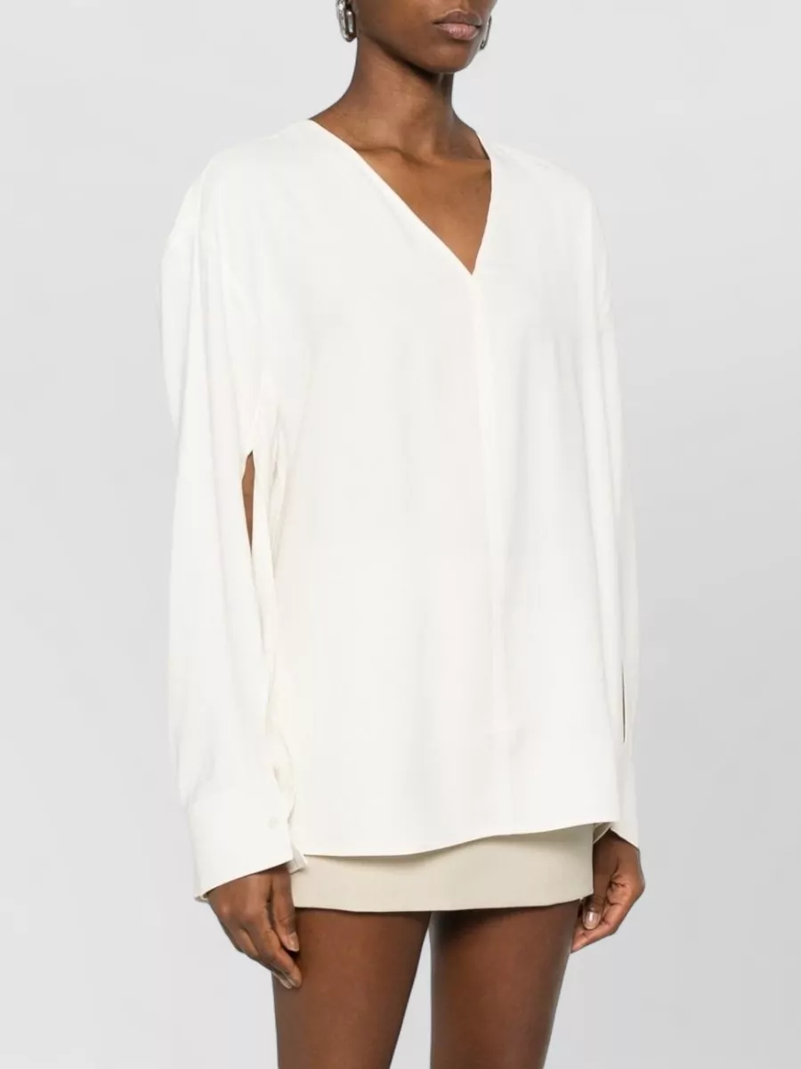 Totême V Neck Blouse Long Sleeves Side Slits