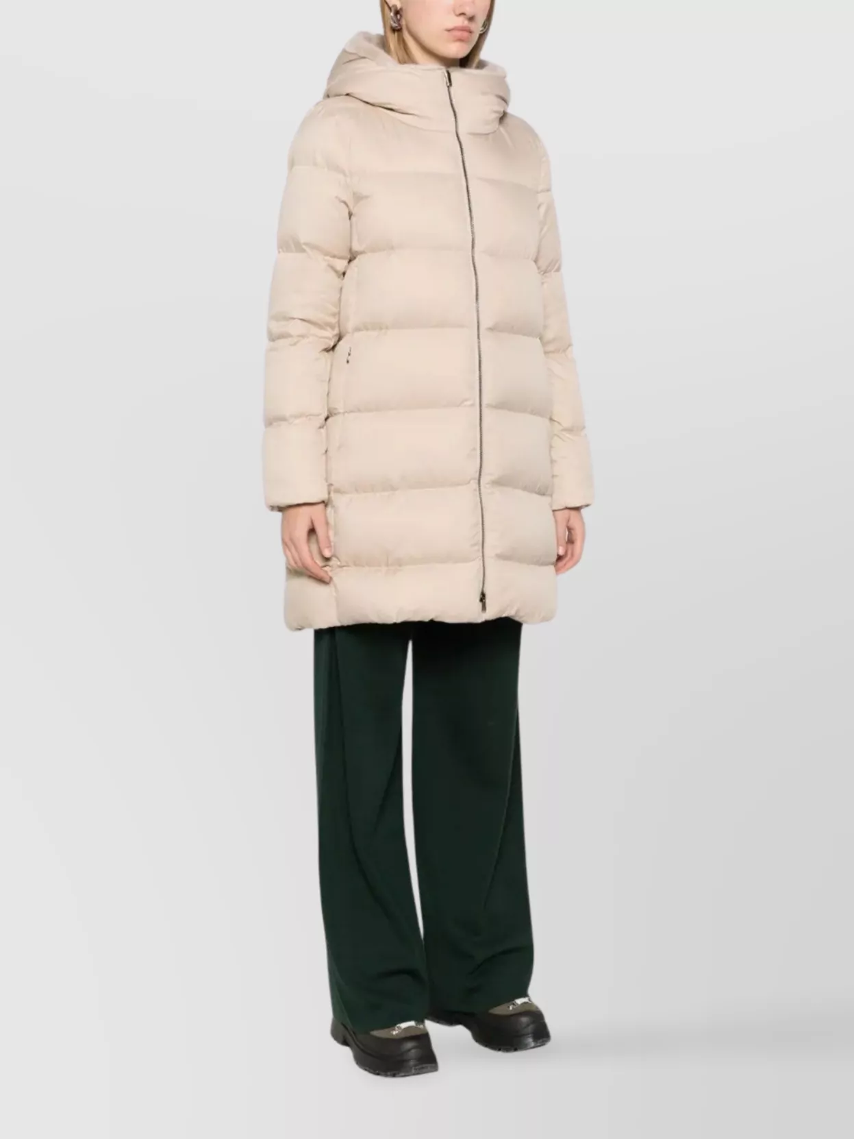 Herno Long Quilted Jacket With Hood And Pockets