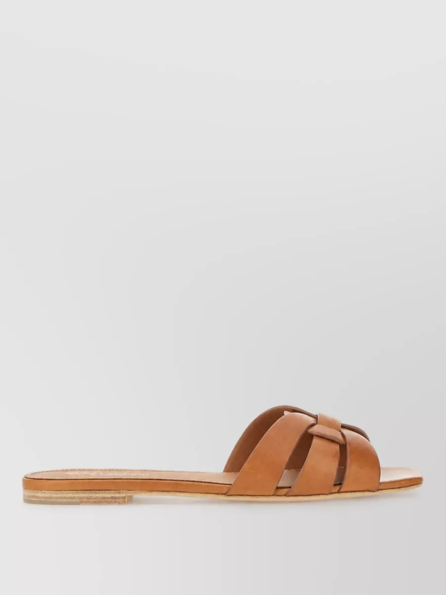 Saint Laurent Tribute Flat Mules Open Toe Braiding