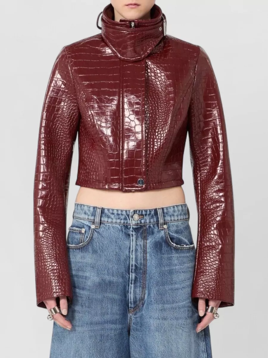 Sportmax Cropped Patent Jacket Alligator Pattern