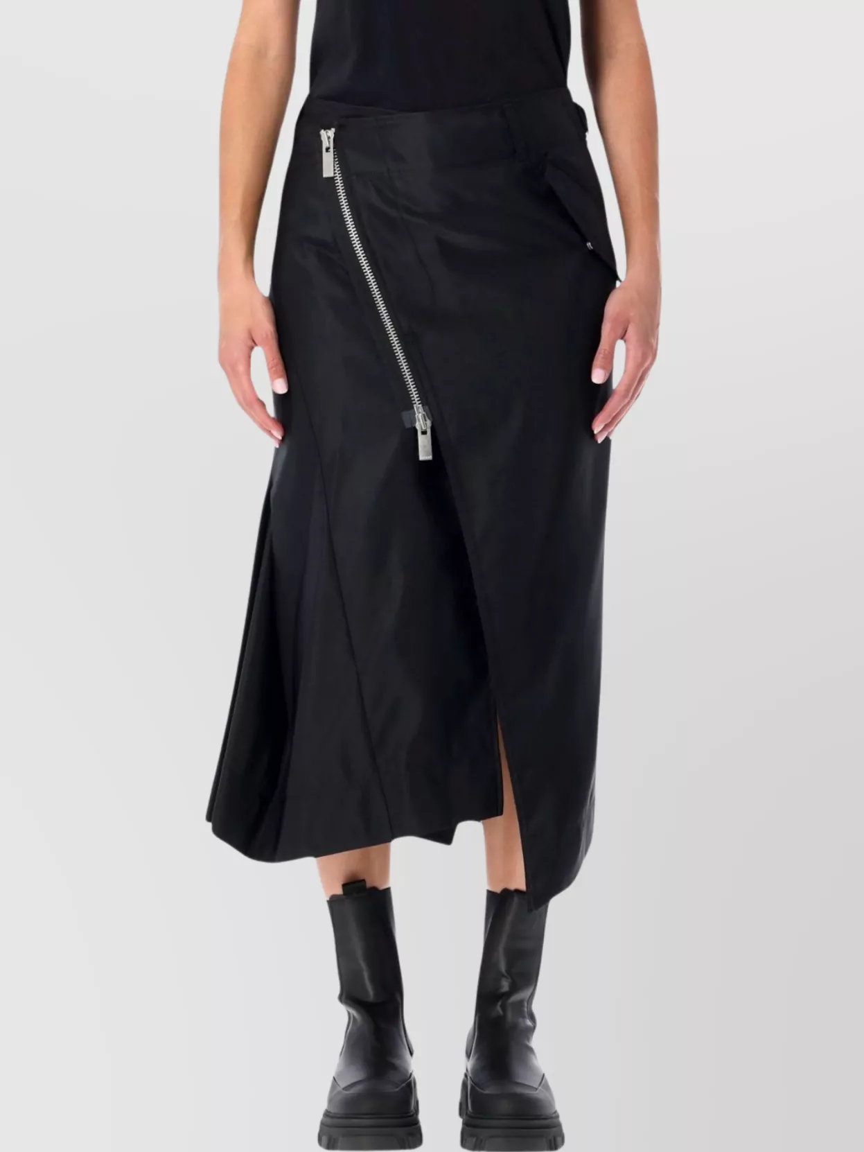 Sacai Nylon Twill Midi Skirt With Diagonal Zip In Animal Print