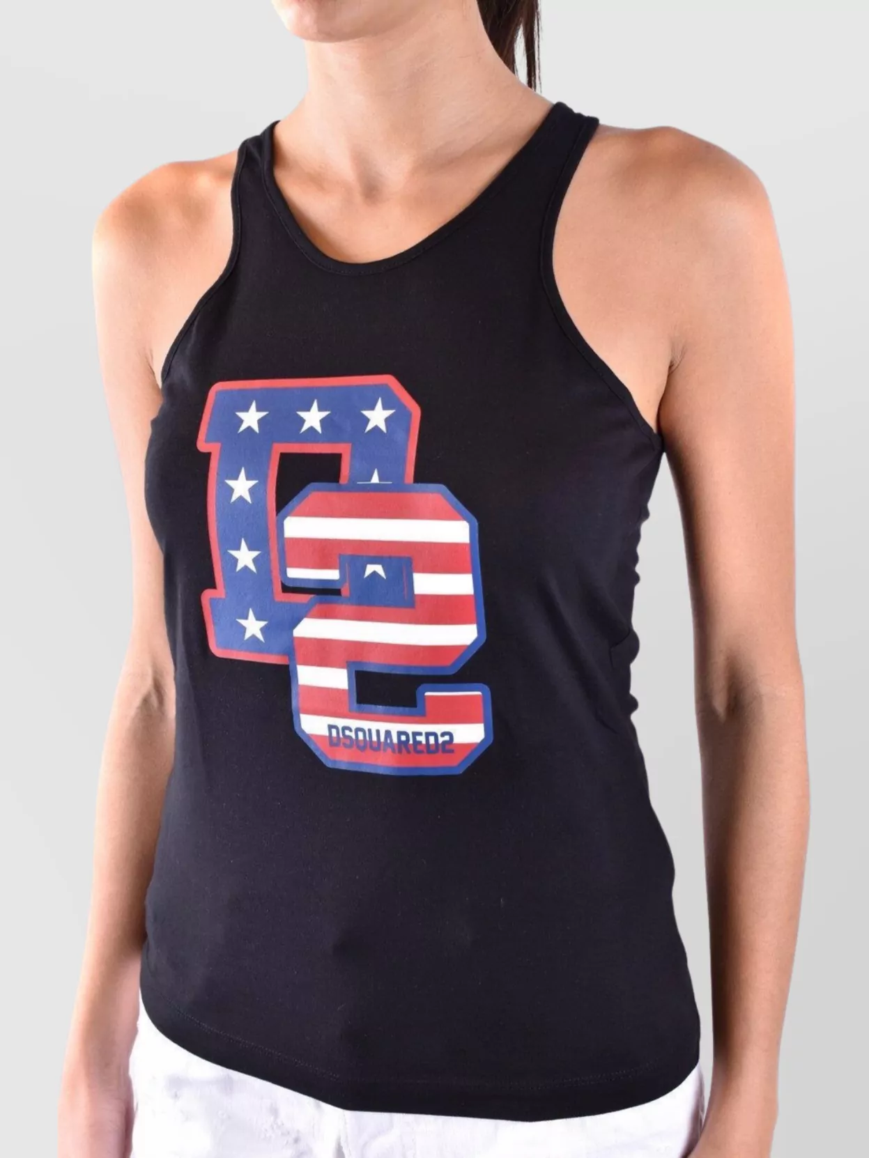 Dsquared2 Fitted Graphic Racerback Round Sleeveless Top