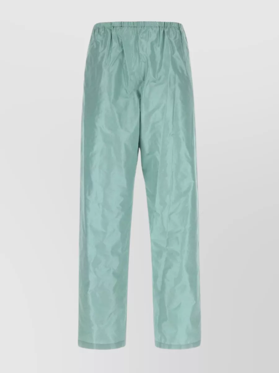 Shop Prada Silk Wide-leg Cropped Pant In Cyan