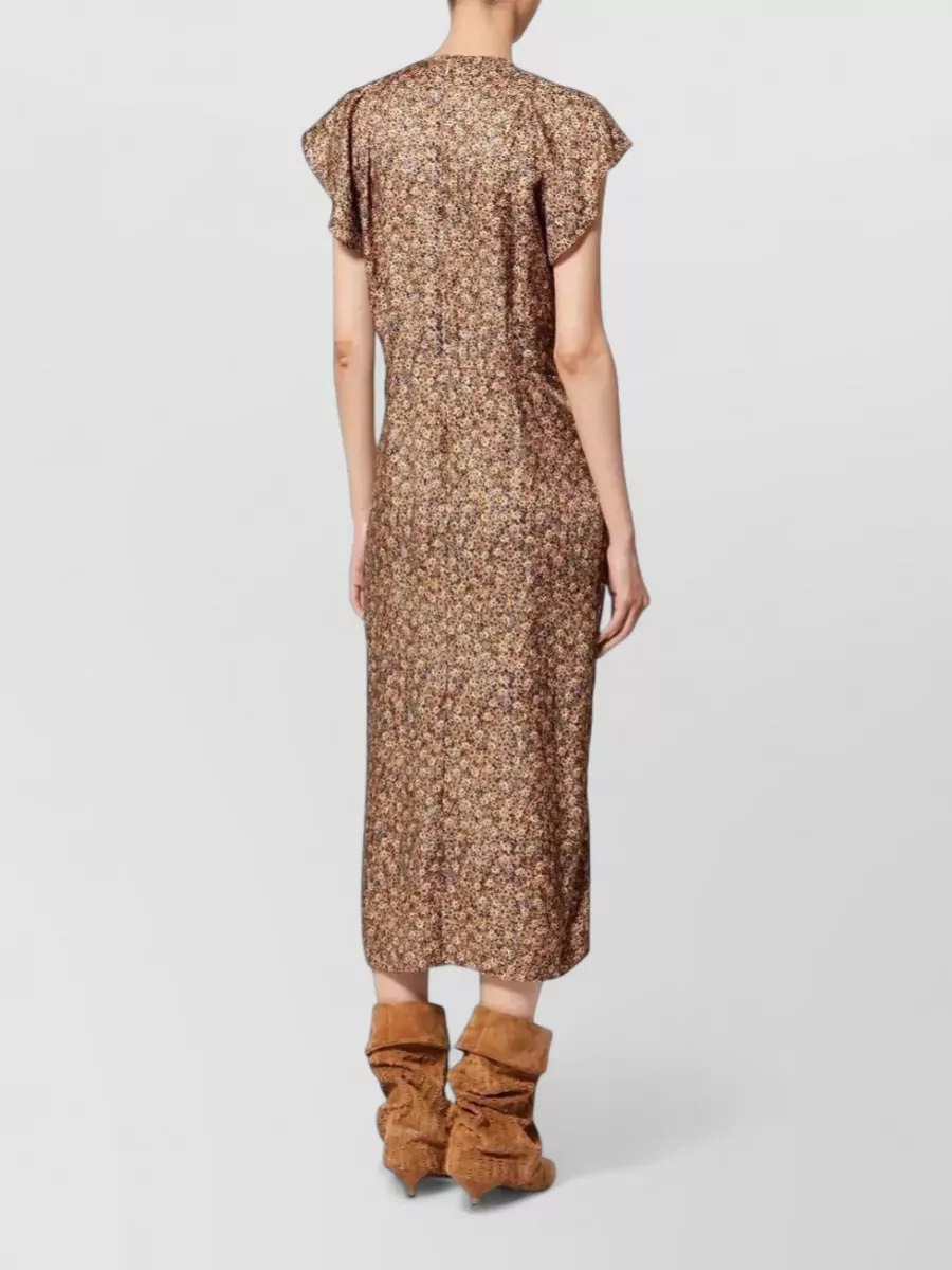 Isabel Marant Floral Midi Dress V Neckline Ruffle