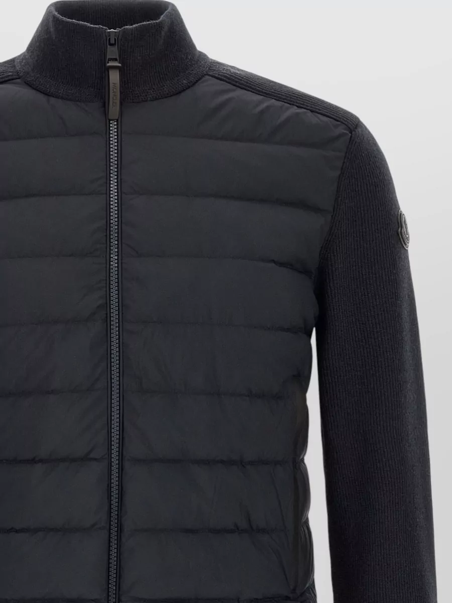 Moncler Wool Cashmere Ribbed Padded Zip Up Cardigan