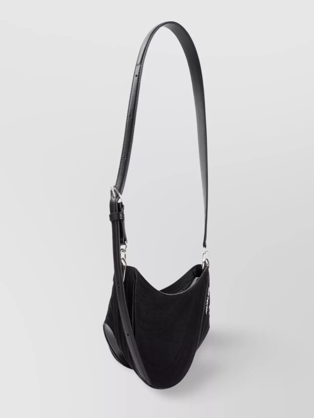 Shop Mugler Curved Cotton Shoulder Bag In Black
