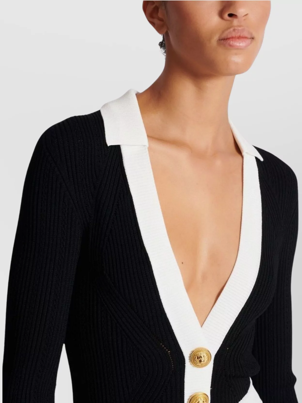 Balmain V-Neckline Pleated Skirt Long Sleeves Dress