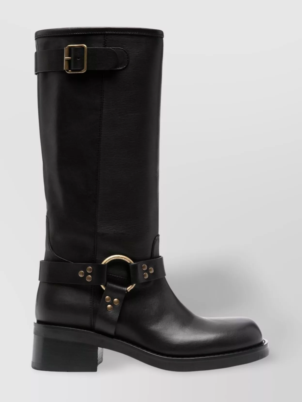Parosh Leather Stud Detail Calf-Length Block Heel Boots