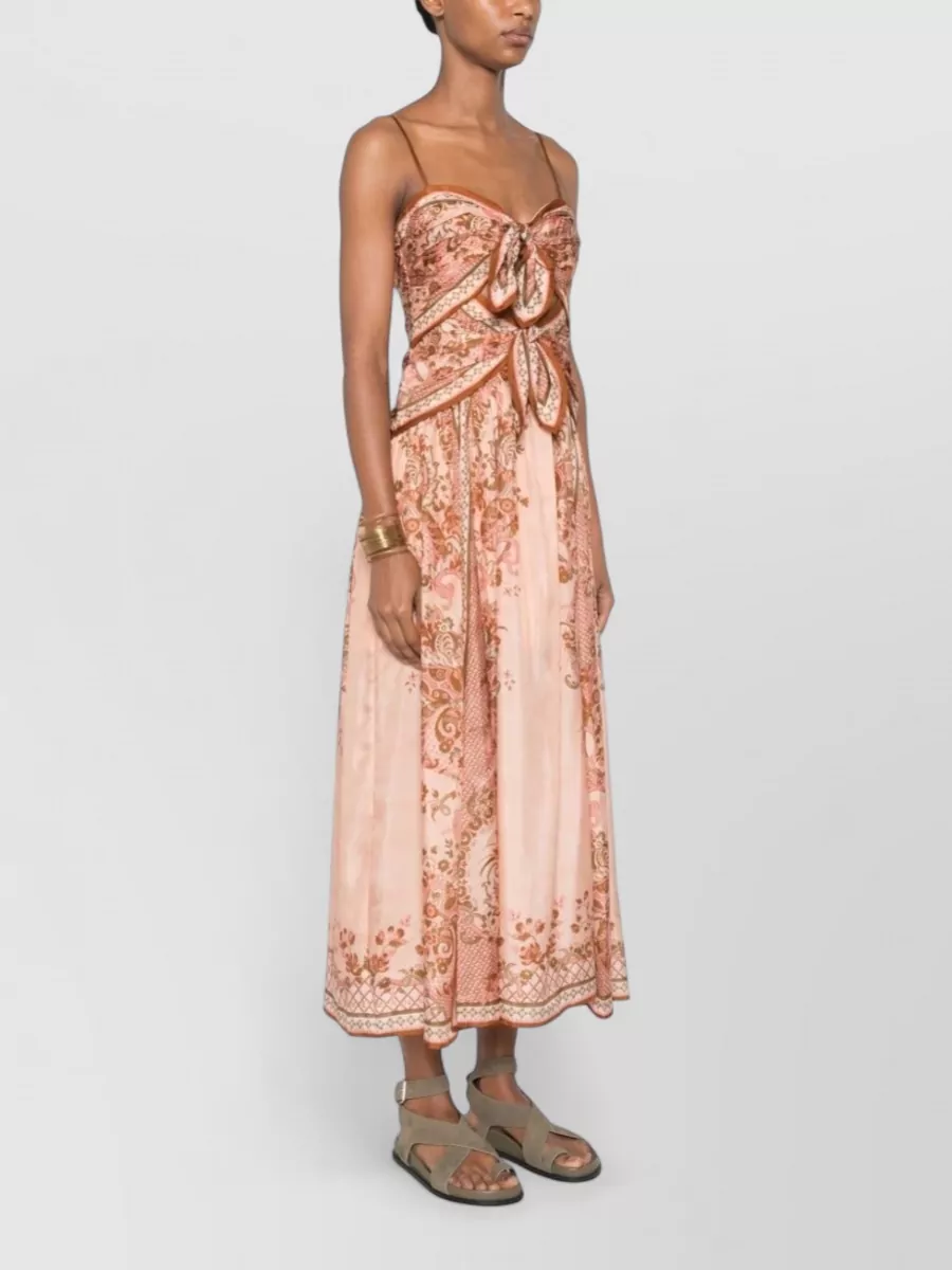 Zimmermann Silk Printed Sweetheart Neck Sleeveless Midi Dress