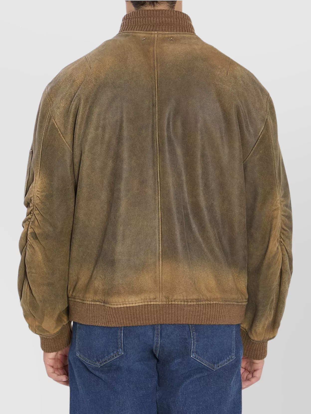 Golden Goose Padded Bomber Jacket Ribbed Collar In Brown