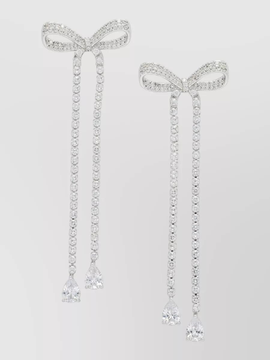 Self-Portrait crystal-embellished bow drop earrings