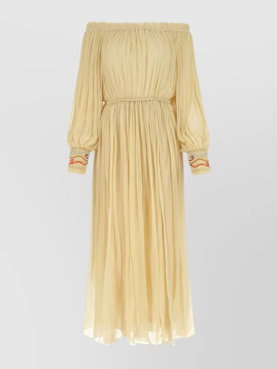Shop Chloé Flowy Off-the-shoulder Midi Dress In Cream