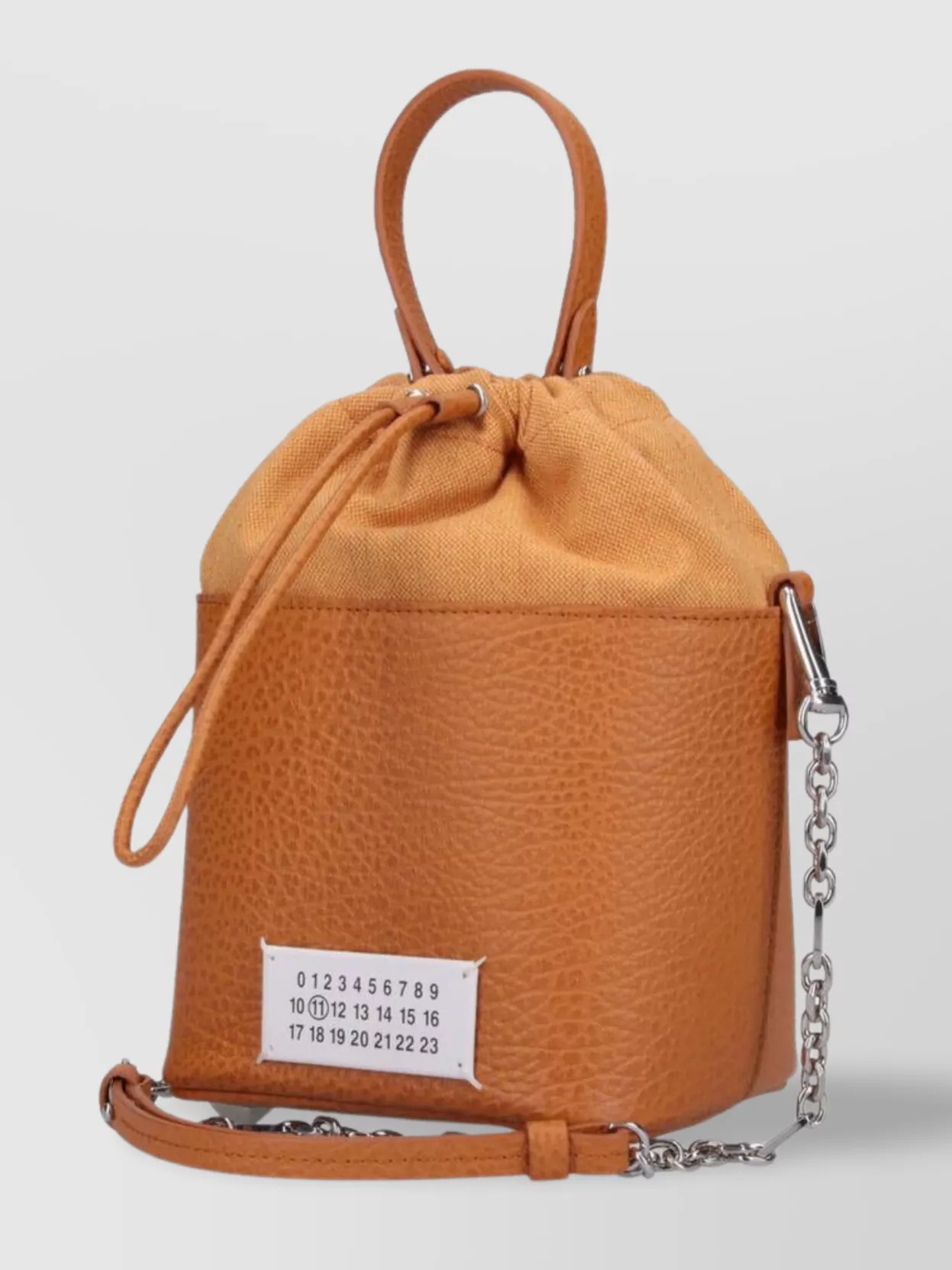 Maison Margiela Leather Bucket Bag With Adjustable Strap And Metal Chain Detail In Orange