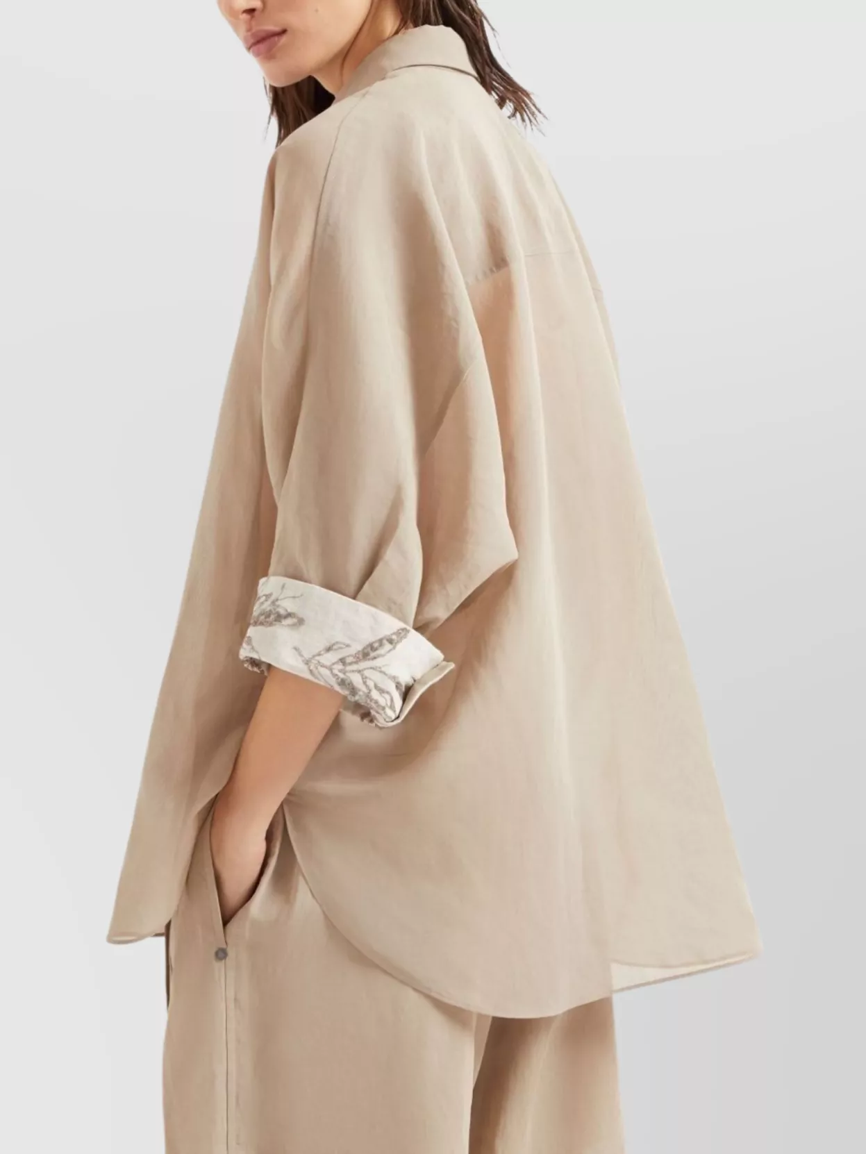 Brunello Cucinelli Women Cotton Organza Shirt With Glistening Flora Embroidery