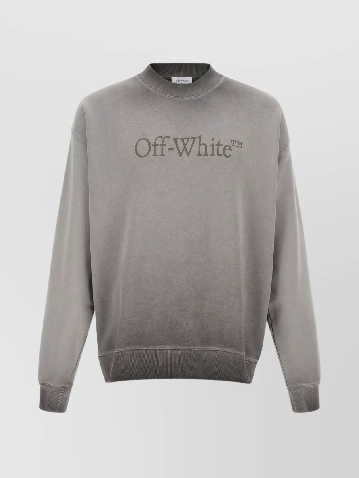 Off-white Crew Neck Long Sleeve Sweatshirt With Ribbed Cuffs In Gray