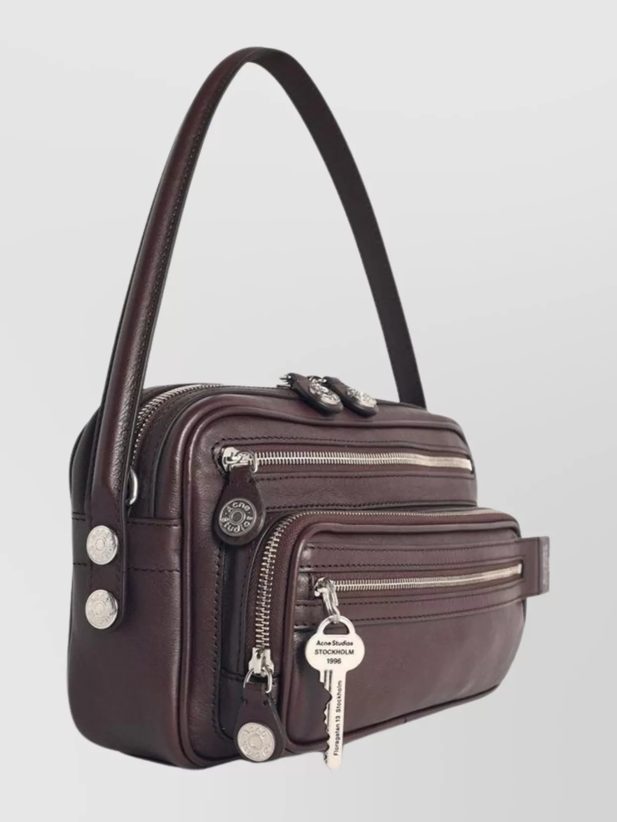 Acne Studios Chocolate Leather Shoulder Bag Keychain Detail