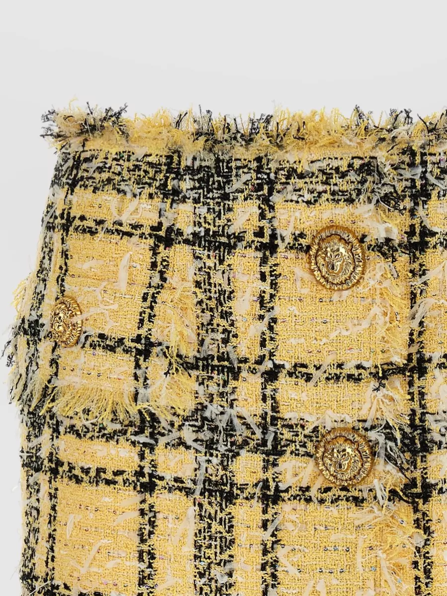 Balmain Lurex Tweed Skirt Check Buttons Texture