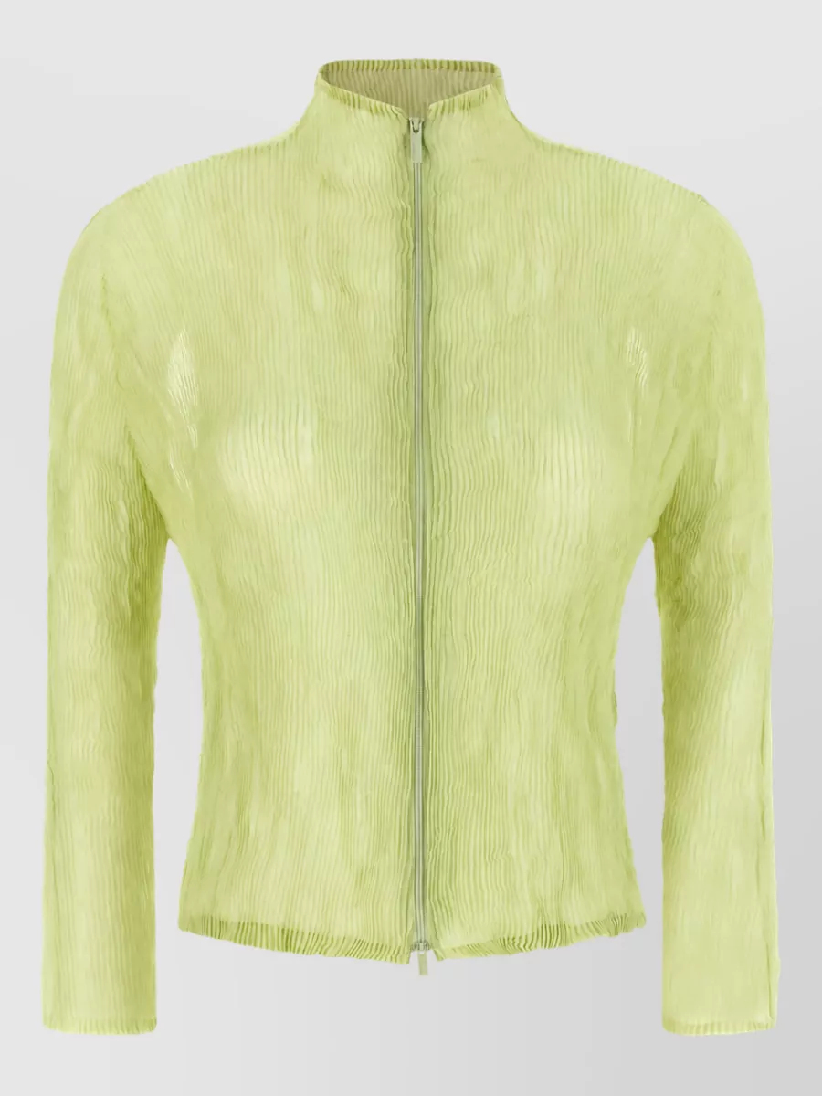 Issey Miyake chiffon twist 1 high neck long sleeve pleated cardigan
