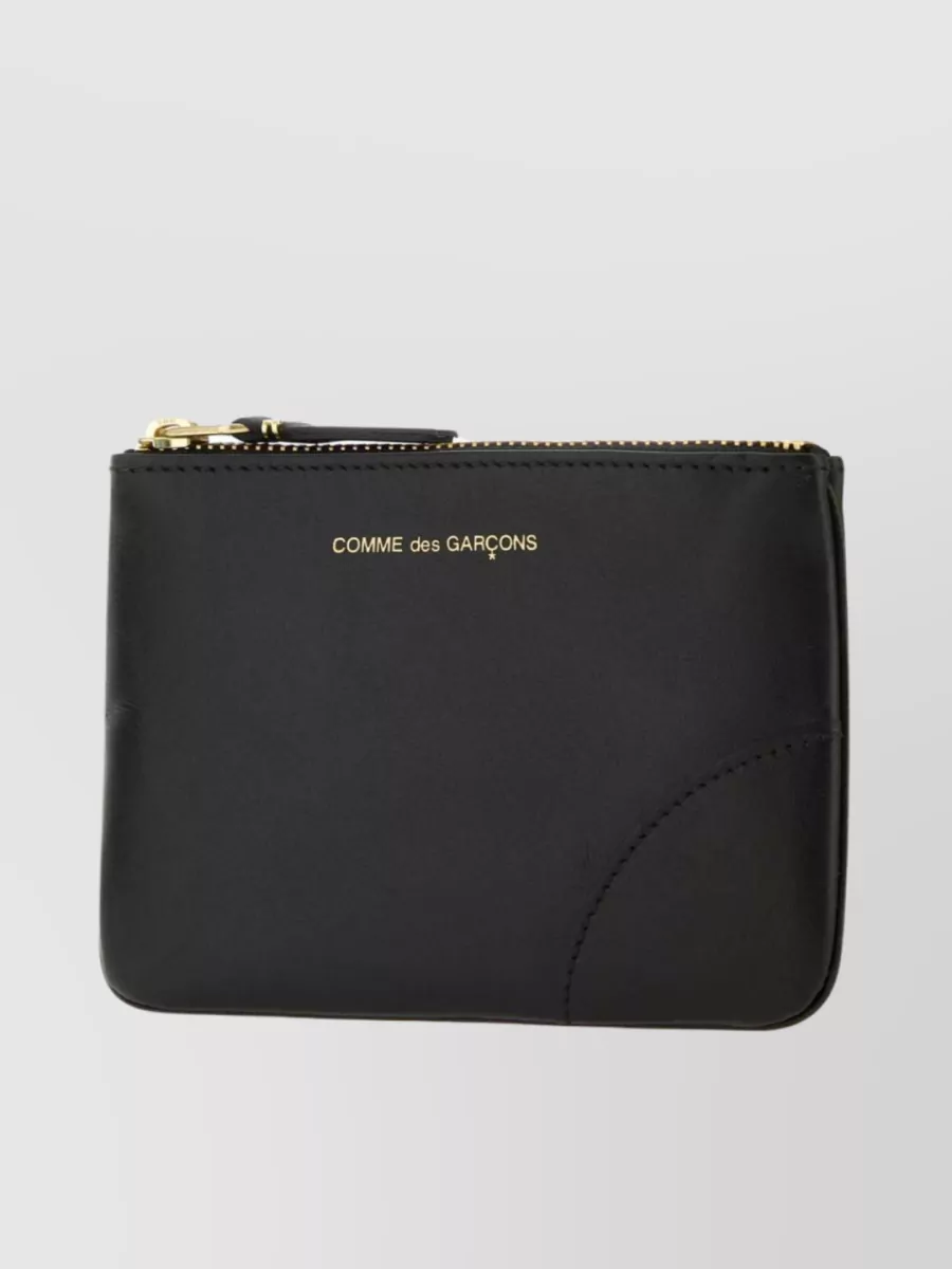 Shop Comme Des Garçons Leather Coin Case With Logo And Zip In Black