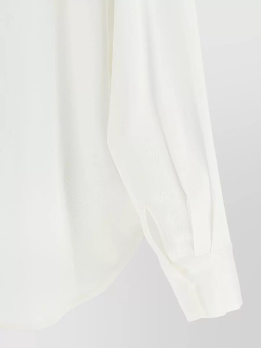 Nude Asymmetric V-Neck Long-Sleeve Blouse