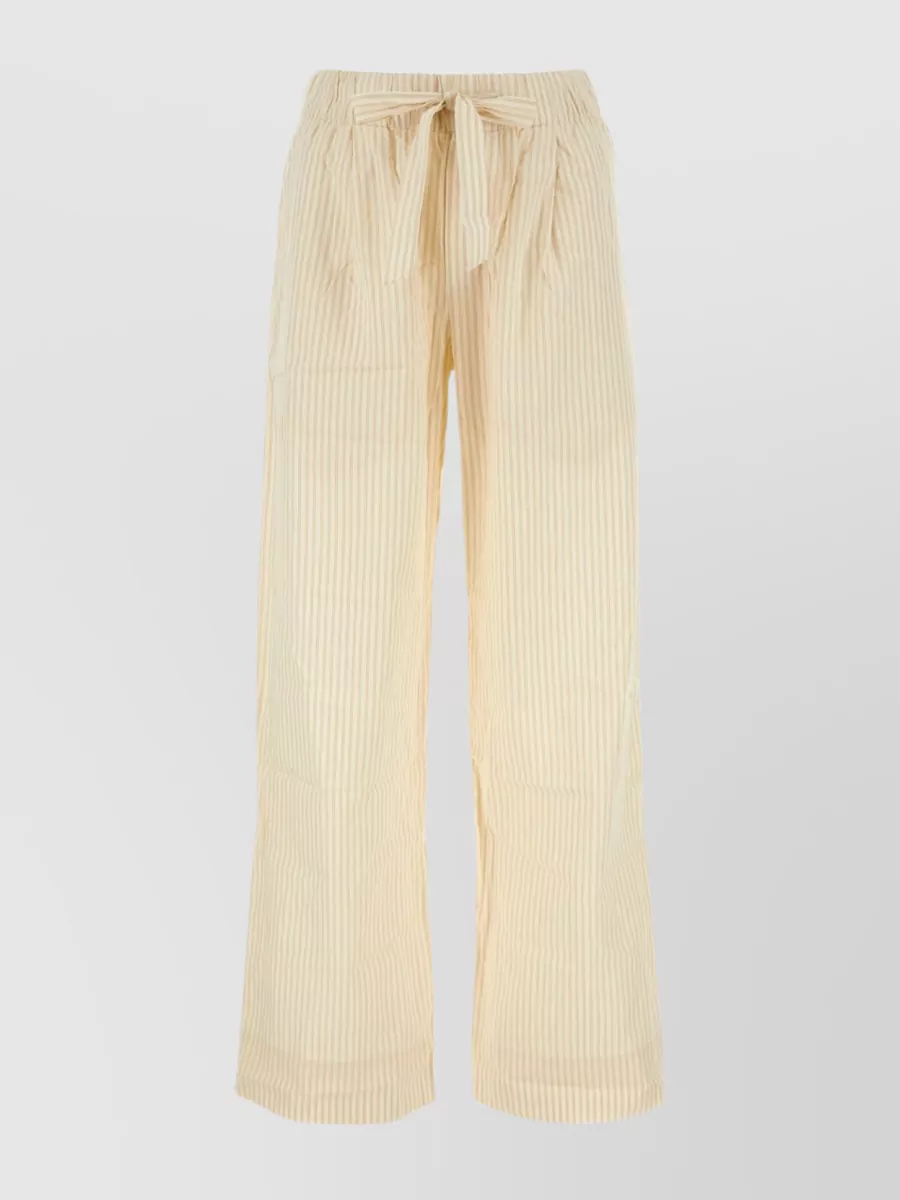 Shop Tekla Striped Embroidered Cotton Pajama Pants In Cream