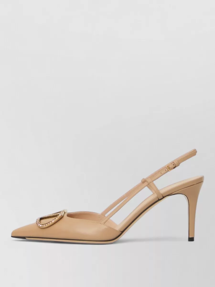 Valentino Garavani Leather Crystal Embellished Slingback Pumps