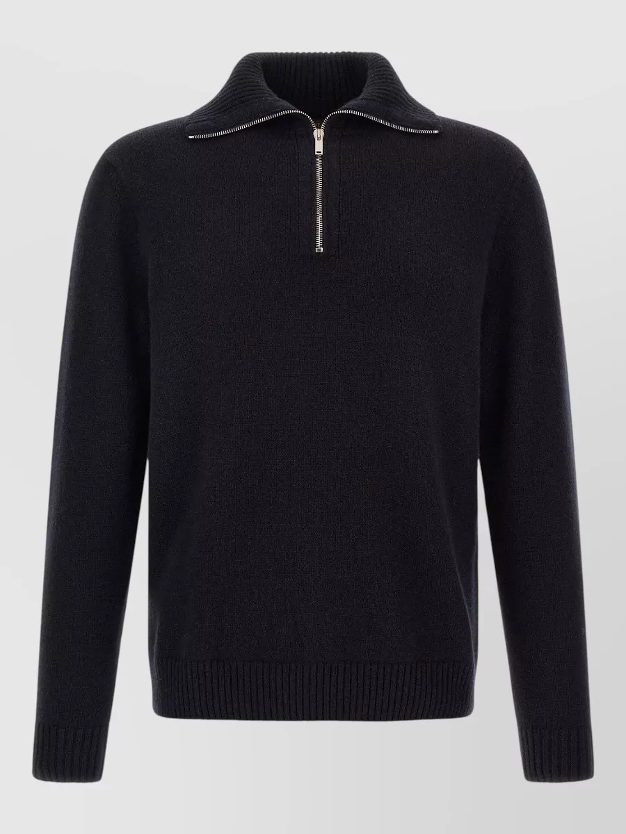 Zanone cashmere ribbed high neck half zip jumper