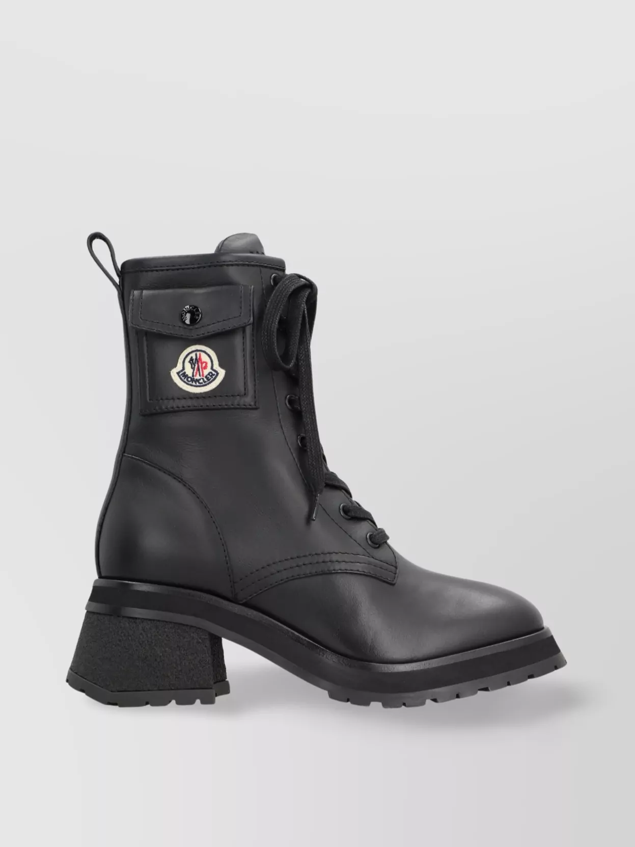 MONCLER LACE-UP LEATHER ANKLE BOOTS WITH FLAP POCKET