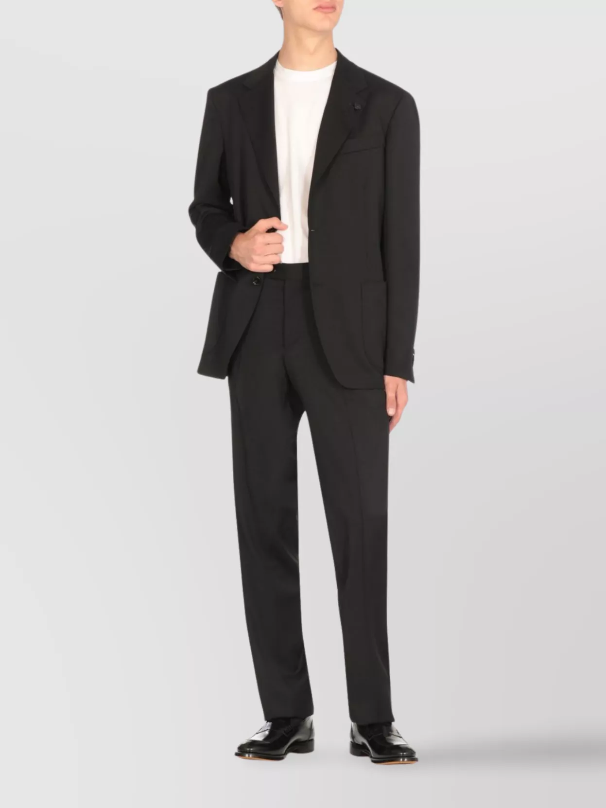 Lardini Wool Suit With Belt Loops And Pockets In Black