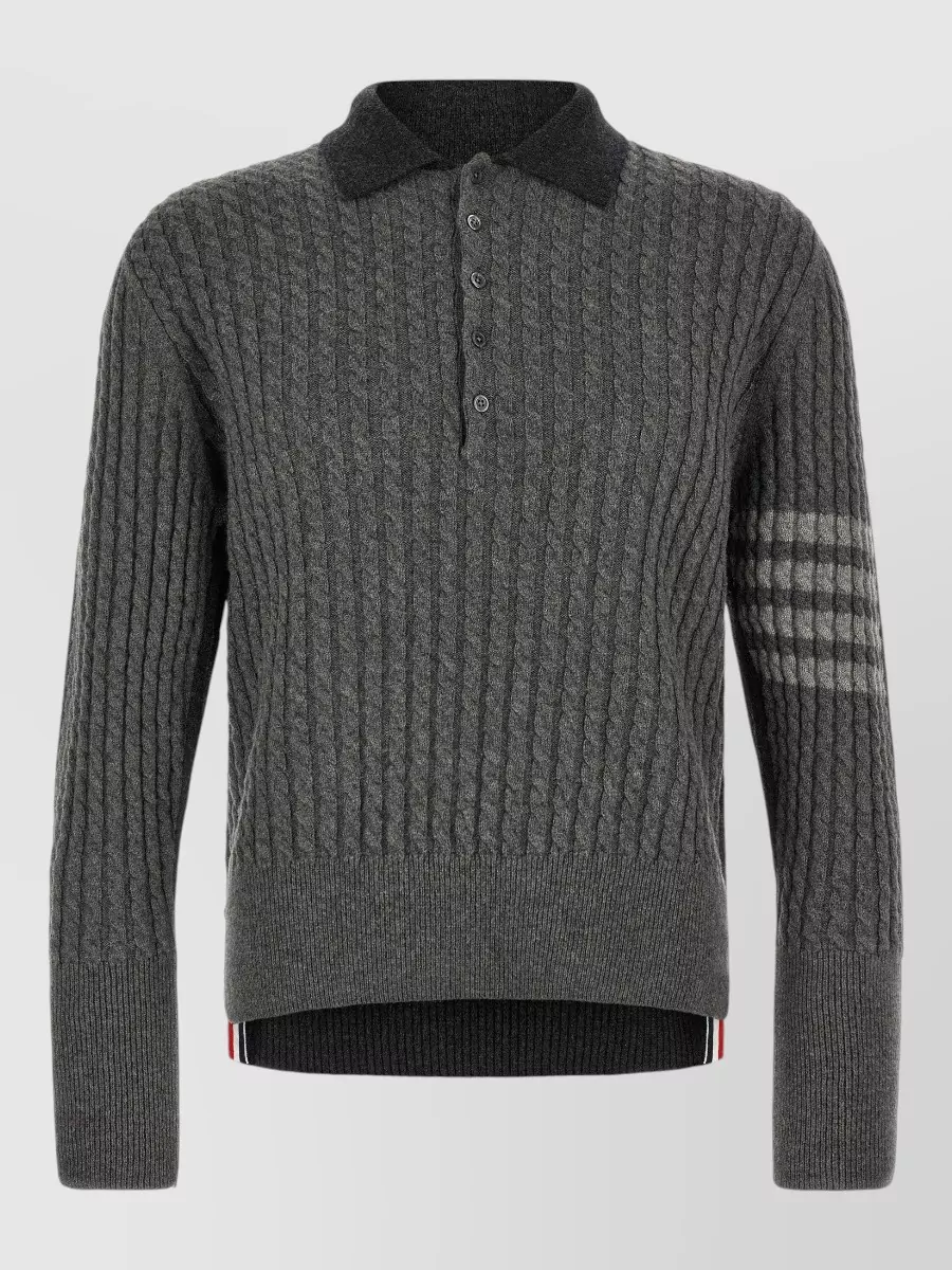 Thom Browne cable-knit long-sleeve wool polo sweater