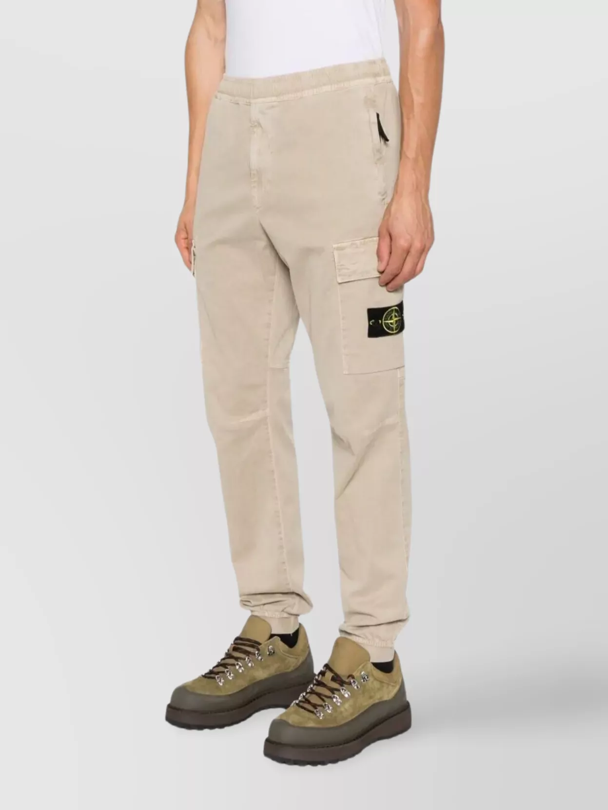 Stone Island Tapered Fit Cotton Cargo Pants With Elasticated Waistband