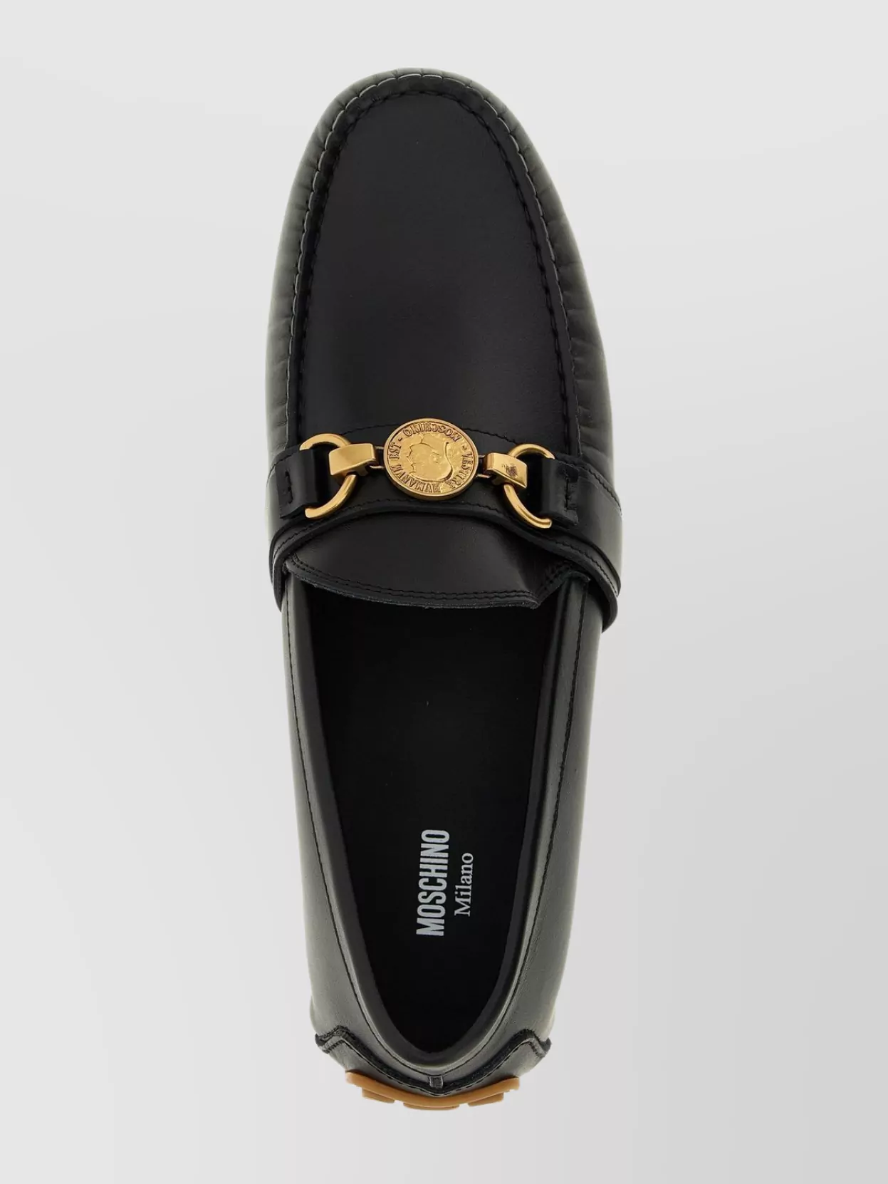 Moschino Round Toe Penny Loafers With Gold-Tone Hardware